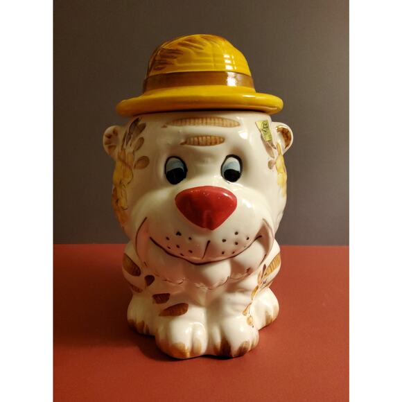 Hand painted Tiger Cub Cookie Jar with Jungle Hat made in Brazill - Picture 1 of 3